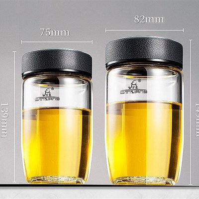万象玻璃杯单层大容量泡茶杯双层隔热便携水杯曲线创意直身杯刻字