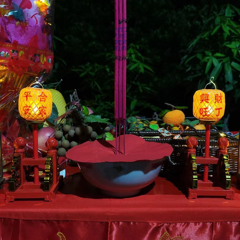 传统潮汕迷你高灯竹编油纸灯笼中秋花灯拜神摆件烛台摆台防风供灯