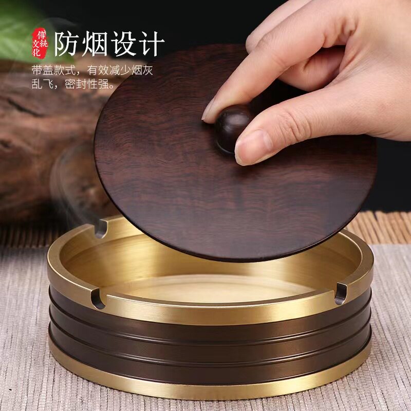 纯黄铜烟灰缸复古中式家用客厅酒店办公桌用高端铜烟灰缸装饰摆件