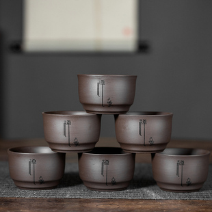 紫砂杯品茗杯小茶杯紫砂功夫茶杯大陶瓷杯茶碗杯子6只装私人订制