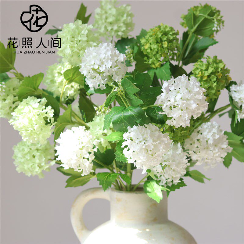 高品质小雪球仿真花中式木绣球绢花绿色花艺花材家居客厅装饰摆件
