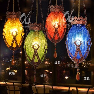 彩色水晶吊灯地中海波西米亚餐厅灯 风格 漫咖啡小吊灯 东南亚泰式