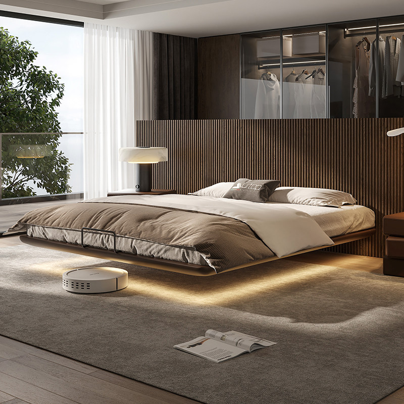 无床头悬浮床意式极简真皮储物主卧双人大床小户型无靠背床