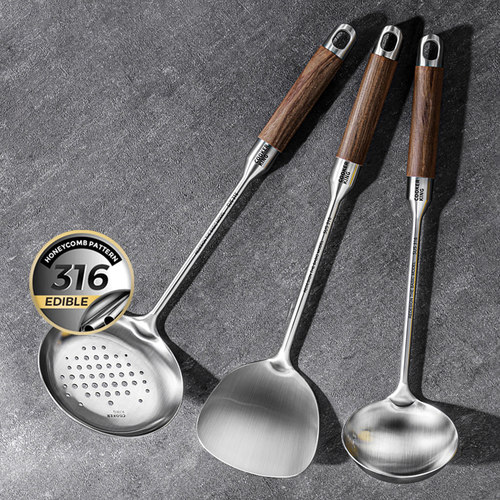 炊大皇锅铲316不锈钢加厚炒菜铲子漏勺汤勺家用厨具炒勺套装铁铲