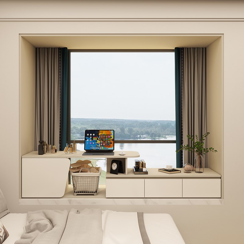 飘窗柜书桌一体卧室客厅窗台抽屉式储物柜家用飘窗书柜收纳柜定制