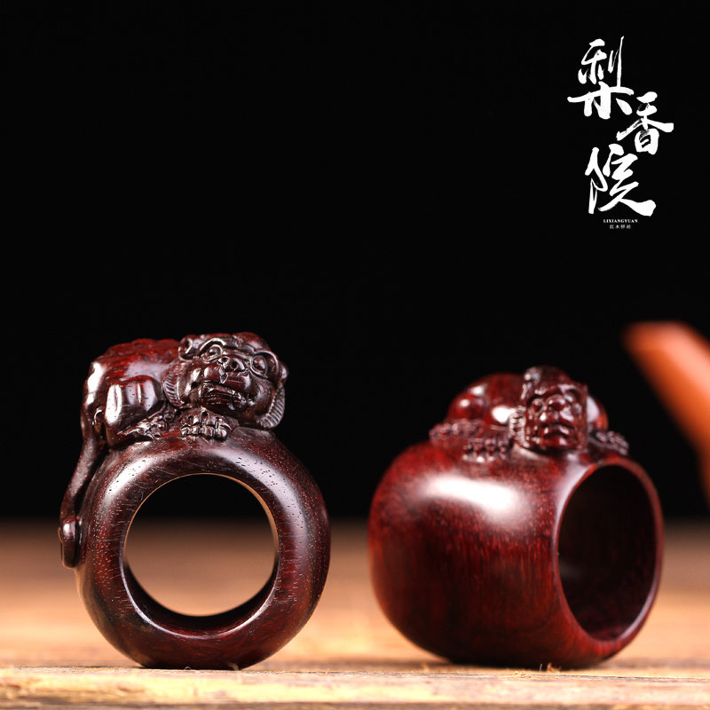正宗印度小叶紫檀貔貅扳指戒指指环雕刻戒指瑞兽红木手把件男送礼