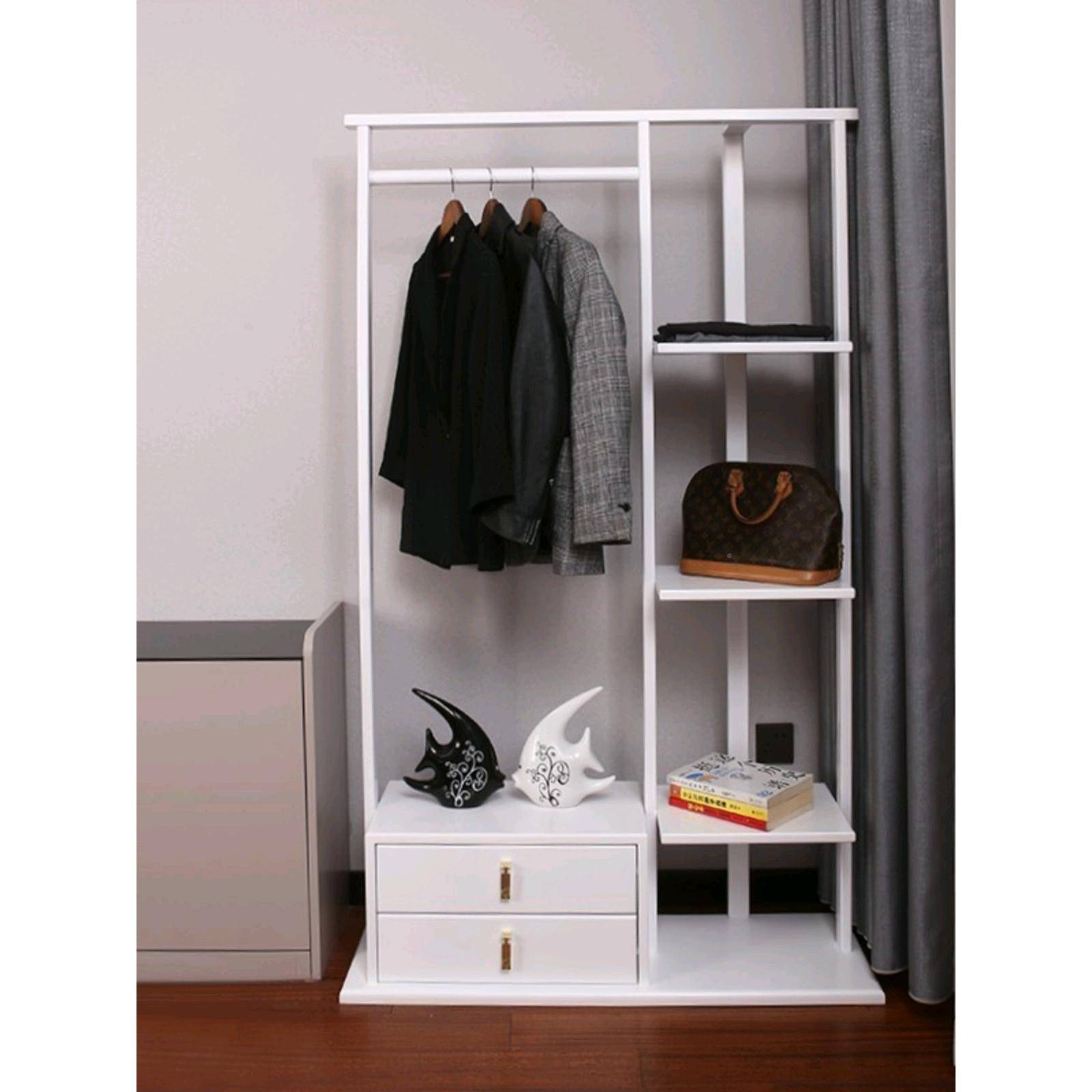 置新室中式实木衣帽架卧落2024-6-1地挂衣安架家用物架衣服架带抽