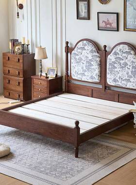 法式卧中古风5全ZLL实木床1.8米双人床主红橡木复古1.米软大包婚