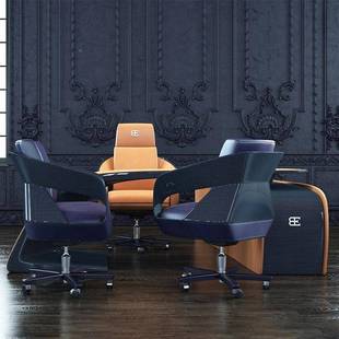 意式电轻办奢布加迪书后00现代极简新款商务总裁老板桌转桌角脑公