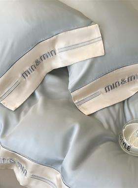 轻60支纯棉被用套四件套全棉床47135单1长00绒棉被罩床笠裸睡床上