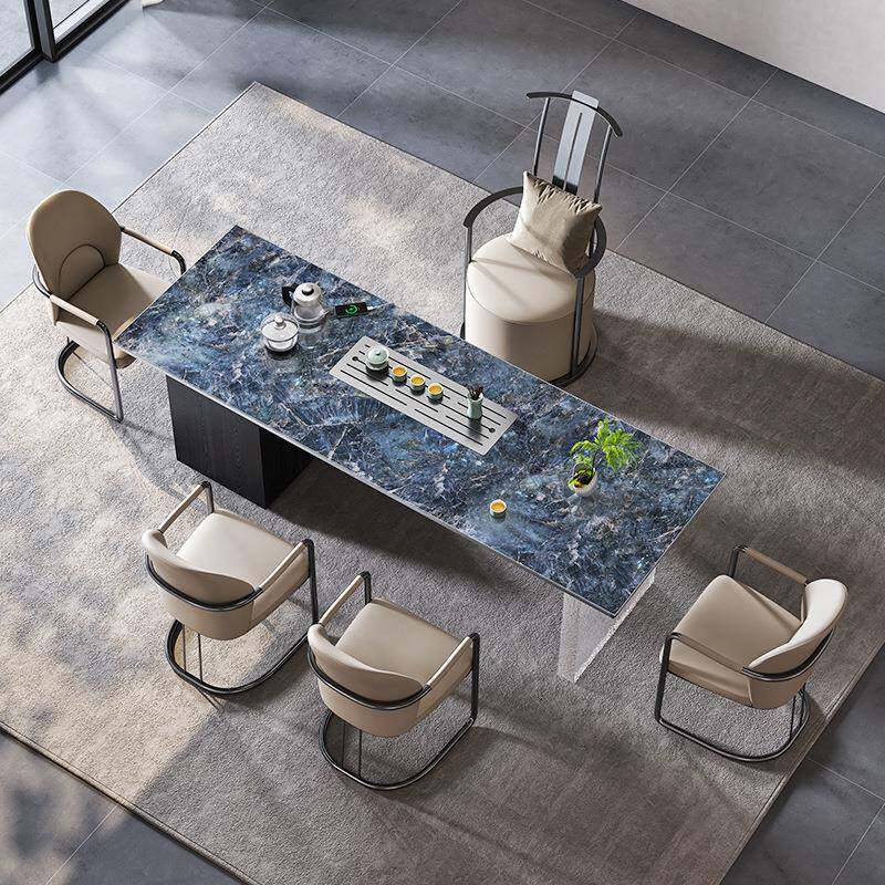 泡中式轻奢茶桌岩板组合一桌五椅公室自办动一体茶桌家用JLQ茶新