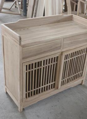 北方老榆木新中实木式餐边柜茬白茶胚毛XUM坯水柜收纳玄关白柜储