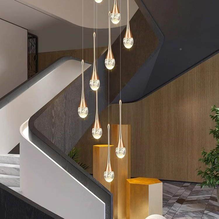 复式奢lof340t旋转水晶别墅吊楼梯灯间吊复式大楼空客楼梯灯轻挑