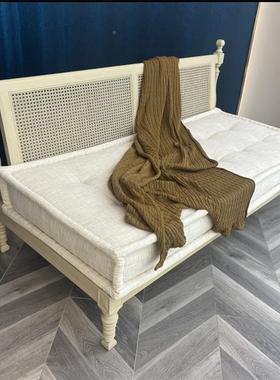 实式简约木框双三人位沙发创意藤编设计简约73205客厅小户美型人