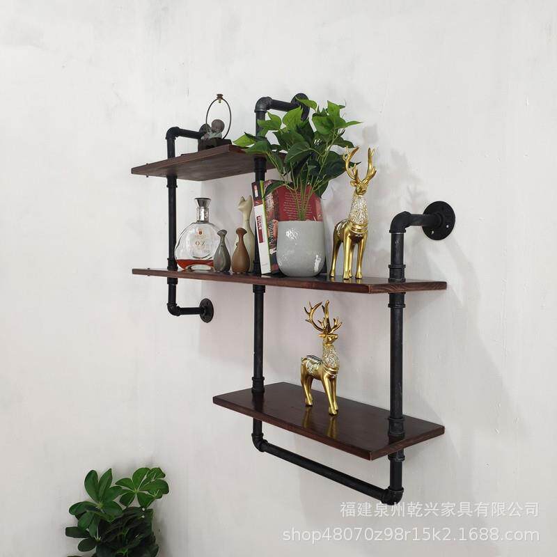 意铁艺水管墙上置物架酒架工业风装饰创隔板壁YF-013挂子面美式架