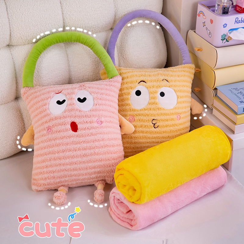 多巴胺小怪兽抱枕被子两用毯子二合一办公室午睡枕头靠枕车用靠垫