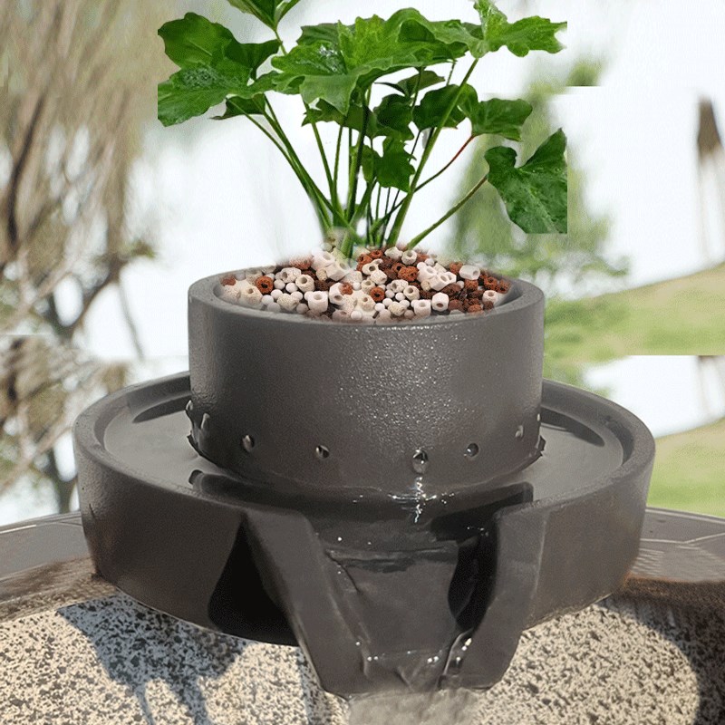 石磨盘假山流水摆件循环水景观搭配鱼缸水池石槽三合一过滤器造景