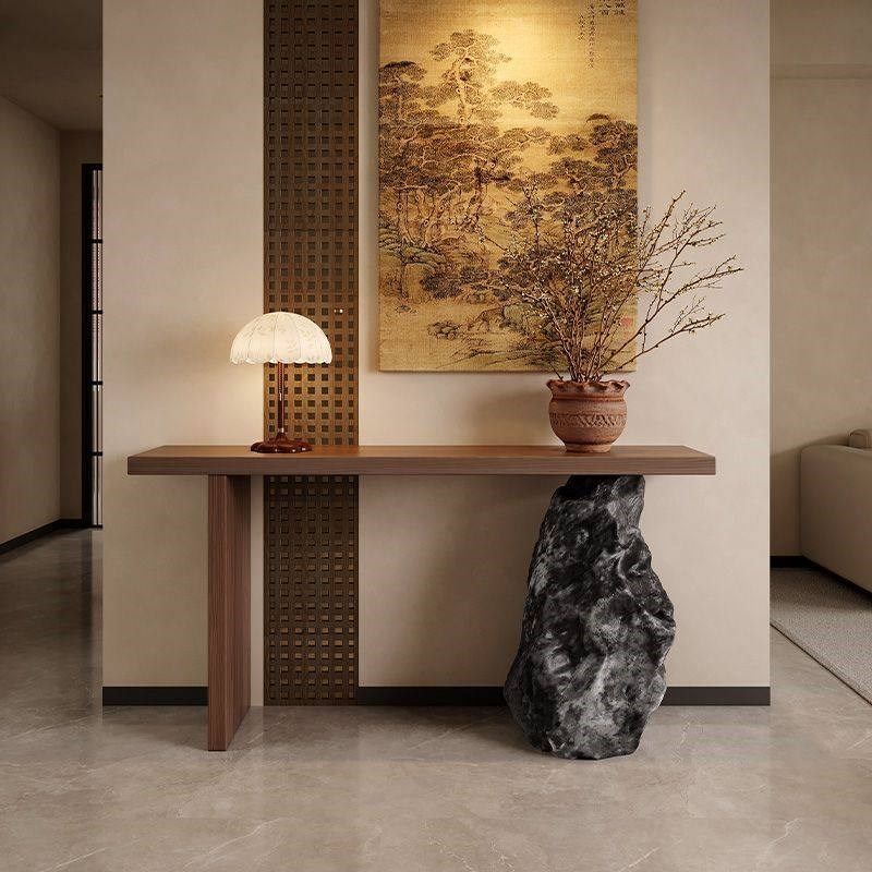 侘寂中古风全实木玄关桌入户走廊玄关台别墅仿石端景台条案装饰桌,住宅家具,玄关台,淘宝优惠券,粉丝福利购,淘宝优惠卷