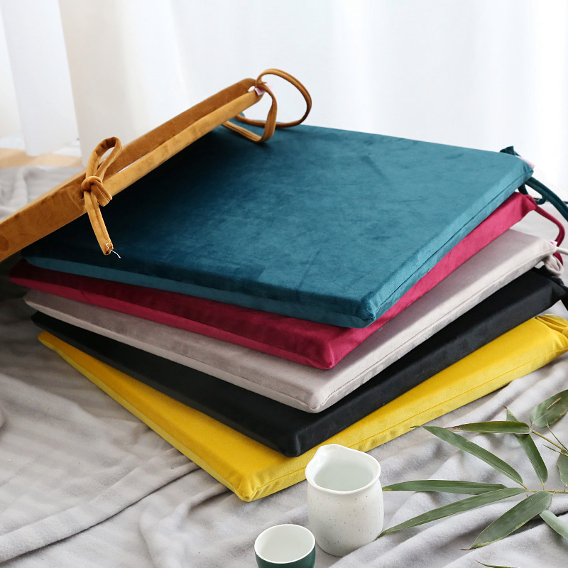 加厚海绵天鹅绒椅垫椅子座垫办公室椅垫子餐厅餐椅垫子带绑带家用