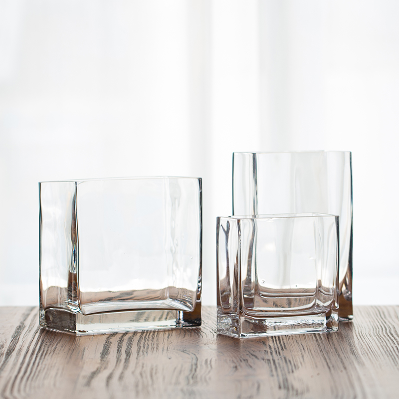 透明方口玻璃花瓶方缸水培器皿餐桌茶几客厅摆件通透厚重简约现代