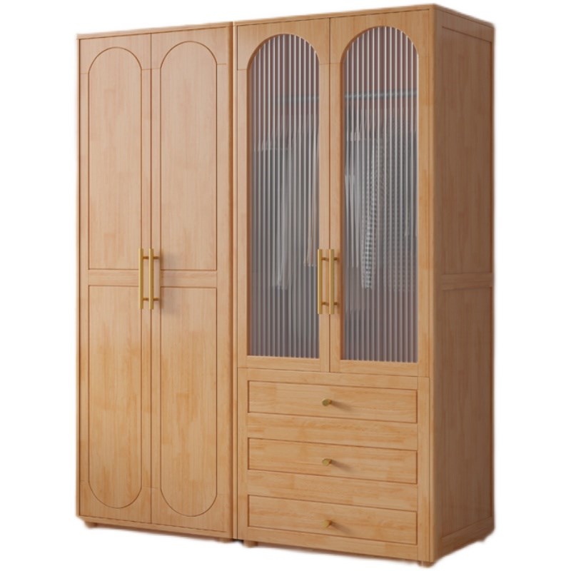 极简实木大衣柜原木简约现代卧室家用柜子对开门衣橱落地衣柜