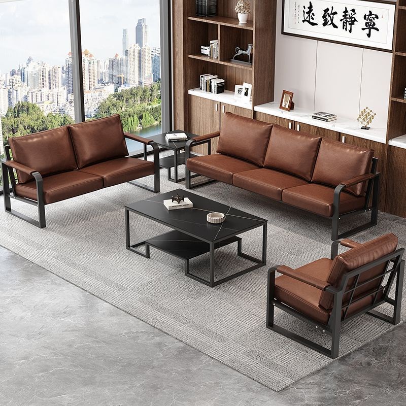 工业风办公室沙发简约单三人位小户型休息区接待会客沙发茶几组合