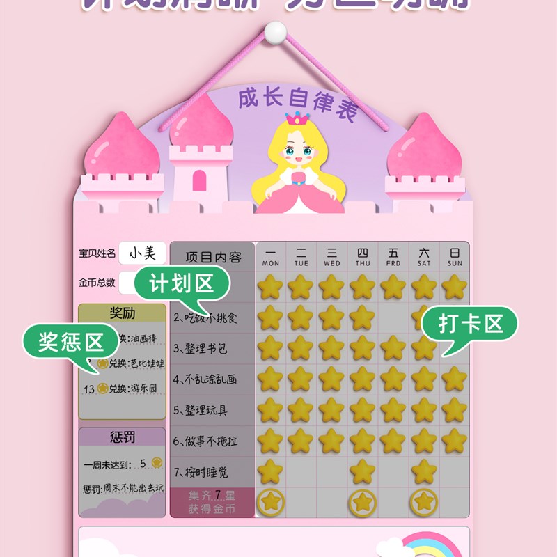 儿童自律学习计划表奖励记录表成长磁力墙贴早教磁铁贴磁吸字