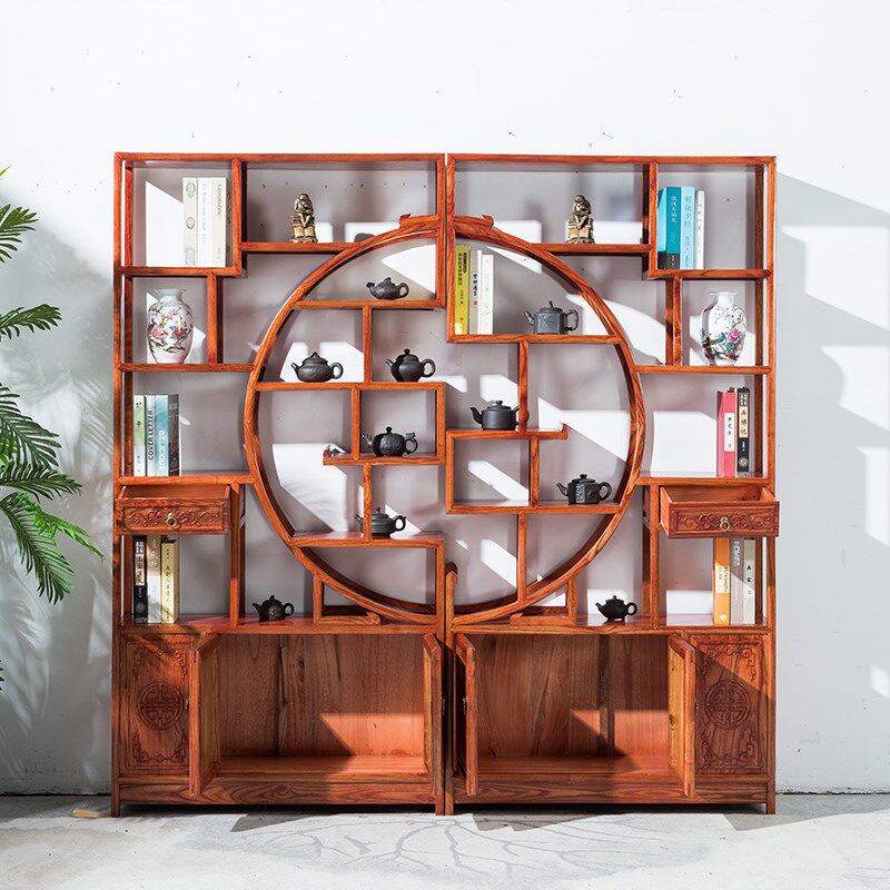 博古架实木中式多宝阁榆木家具茶叶架子展示柜客厅隔断置物陈列柜