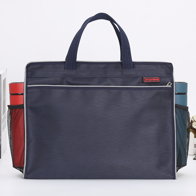 侧兜可放水杯 雅梓8cm大容量文件袋 树皮纹发泡手提商务资料袋公