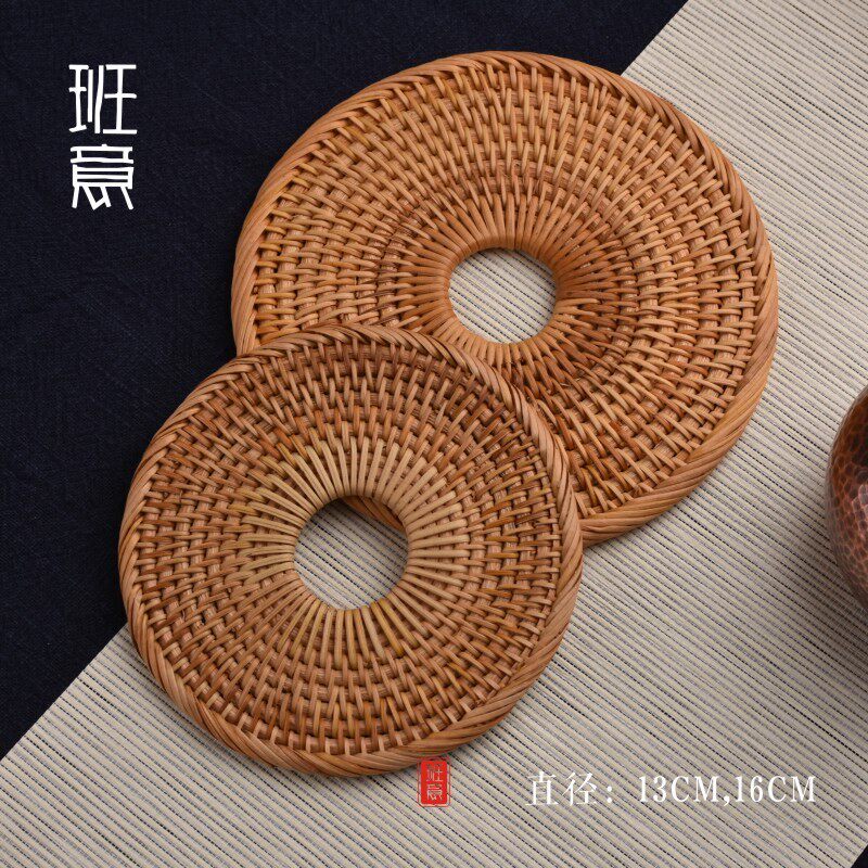 班意 越南秋藤编茶杯垫碗垫茶托手工镂空编花编圆形精品茶具藤艺