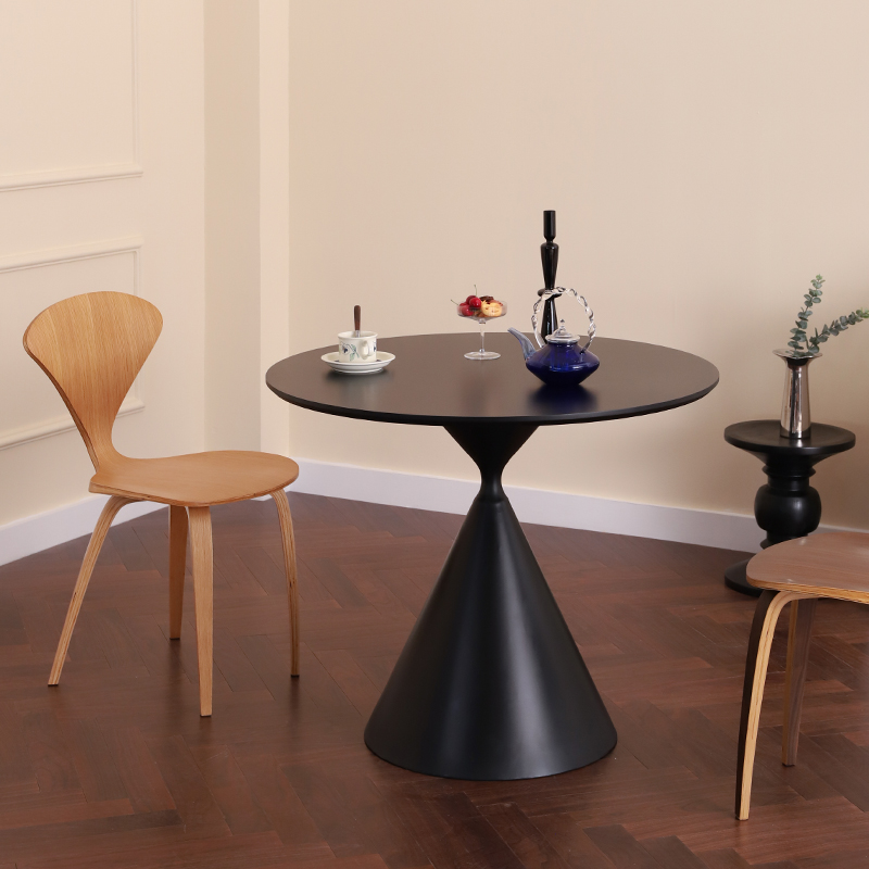 德宜客意式黑色小圆桌家用餐桌商用洽谈沙漏桌白色岩板咖啡厅桌子