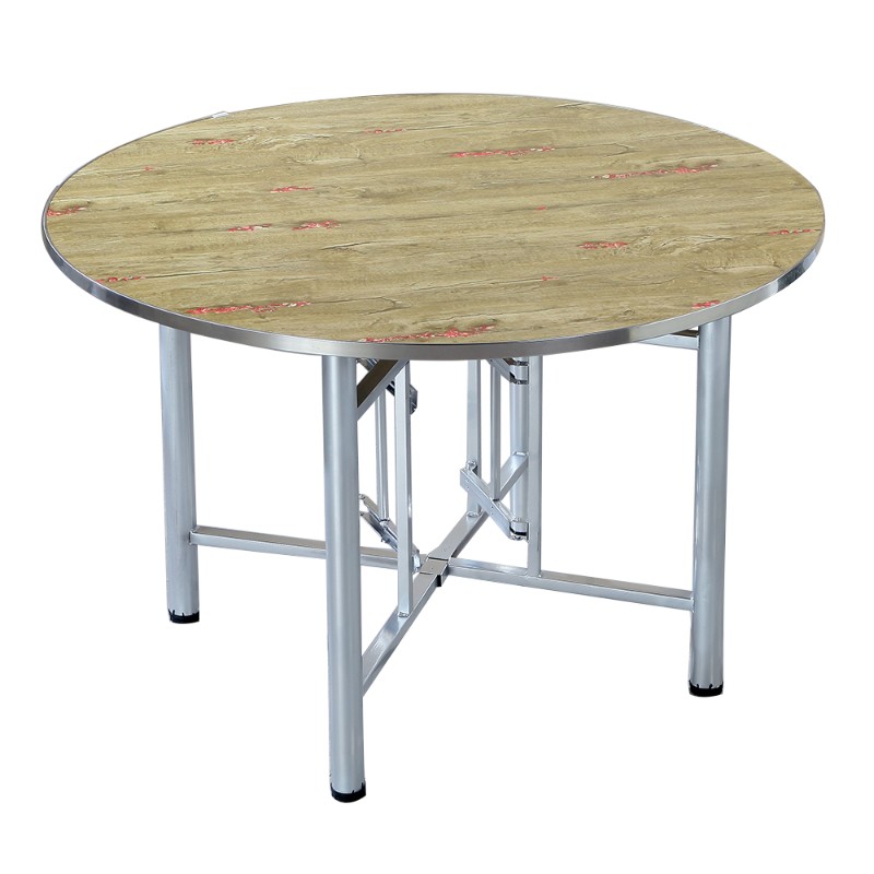 大圆桌圆桌面玻璃转盘折叠桌架钢边餐桌饭桌食堂乡村家用酒店桌子