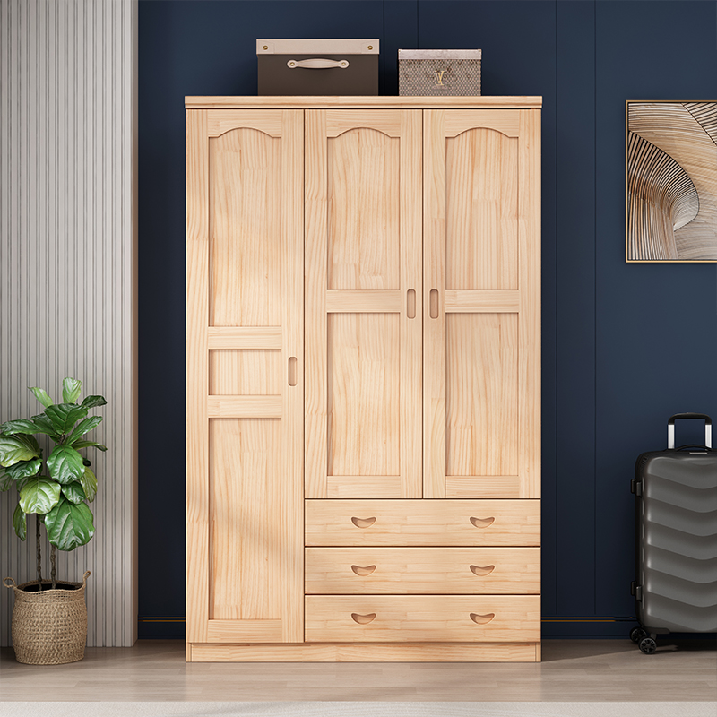 全实木衣柜家用卧室原木开门简约现代小户型经济型儿童松木大衣橱