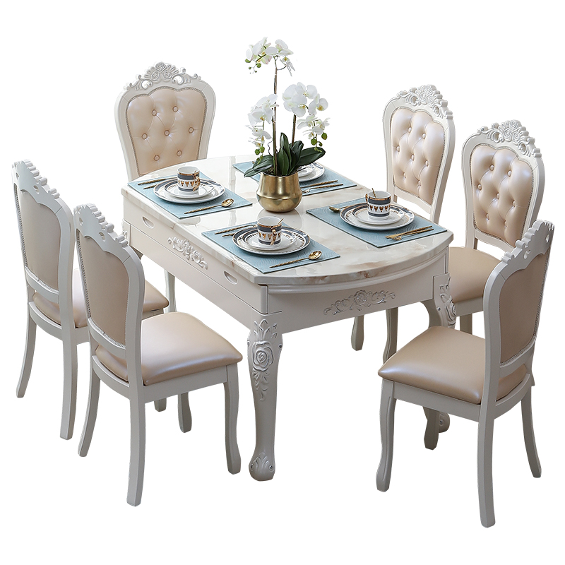 欧式餐桌椅现代简约小户型实木大理石饭桌伸缩折叠多功能圆桌