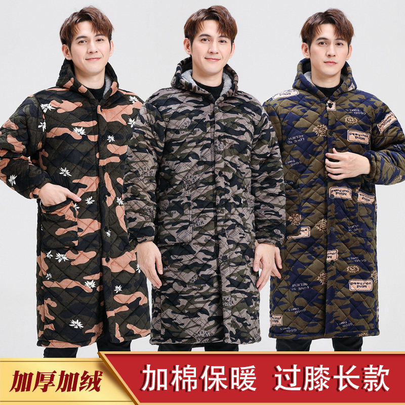 冬季男士加绒加厚罩衣加长款工作服保暖加棉围裙棉衣大褂劳保