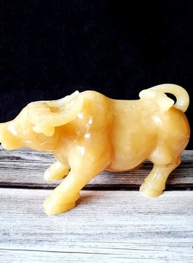 天然黄玉牛摆件玉石狗鼠牛虎兔龙蛇马羊猴鸡狗猪十二生肖动物现代