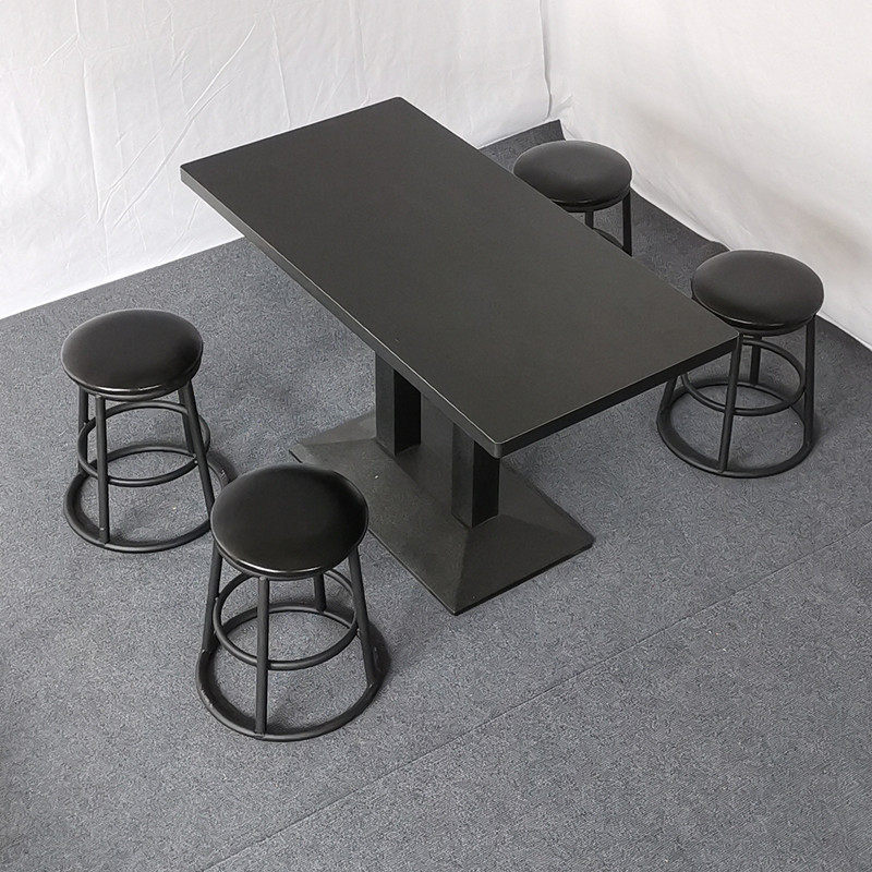 小吃店桌椅组合快餐实木桌子长方形餐饮饭店商用专用凳子简约圆凳