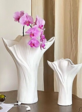 侘寂风白色陶瓷水培花瓶摆件餐桌客厅插花干花鲜花花瓶高级感花器
