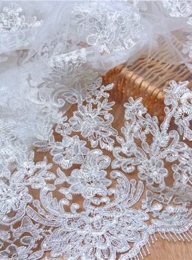 白色水溶蕾丝网纱布绣花股绳双边刺绣布料面料洛丽塔婚纱花边布