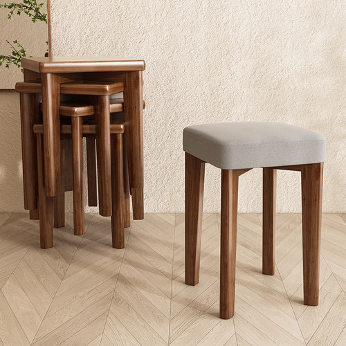 家用凳子可叠放实木高椅子餐桌餐椅板凳客厅吃饭结实耐用方凳矮凳