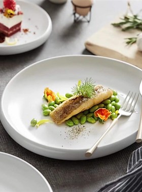 创意白色高级感菜盘凉菜盘西餐厅高档意境法式意面盘酒店会所商用