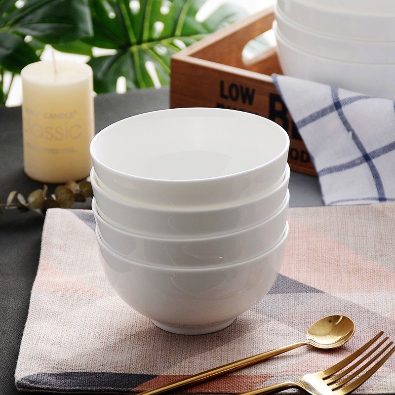 碗4个装 纯白骨瓷碗4.5英寸吃饭碗白色陶瓷碗6寸大碗汤碗家用面碗