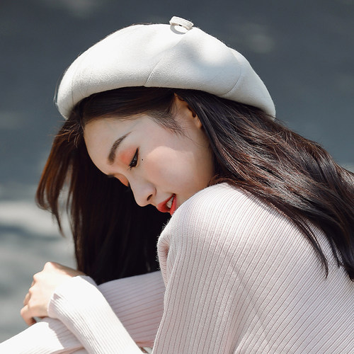 润玉 毛呢贝雷帽八角帽拼接毛球保暖帽蝴蝶结蓓蕾帽画家帽女秋冬