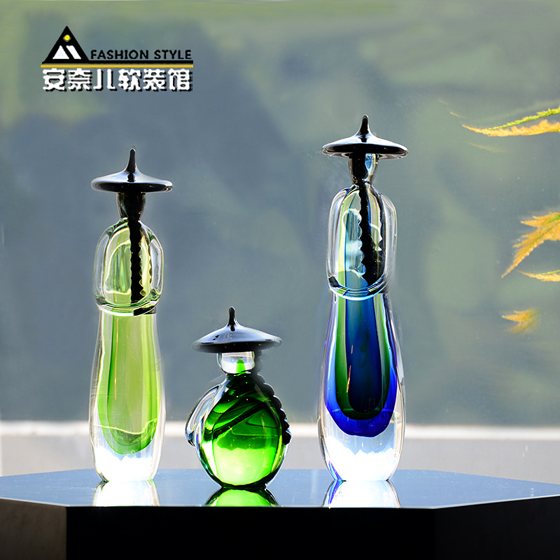 艺术混彩琉璃人物摆件中式家居客厅酒店样板房陈列柜软装饰品陈设