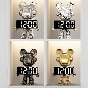 时钟熊钟表台式暴力熊公仔摆件电子钟玄关客厅电视柜酒柜子装饰品