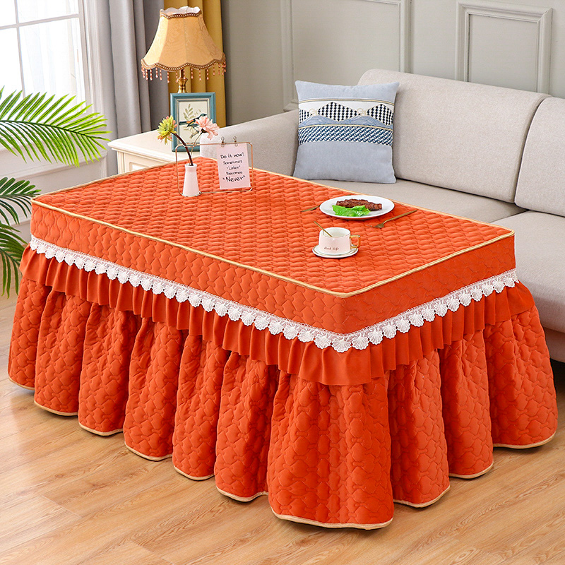冬季新款长方形法兰绒裙摆电炉罩面绒烤火桌子罩暖桌罩茶几罩