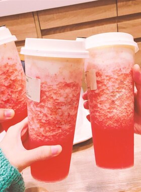 90口径500/600/700ML加厚一次性注塑杯水果茶塑料奶茶杯带盖定做