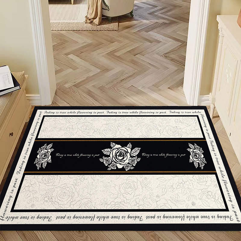复古玫瑰入户门防滑丝圈地垫高级感加密加厚防尘垫可裁剪玄关地毯