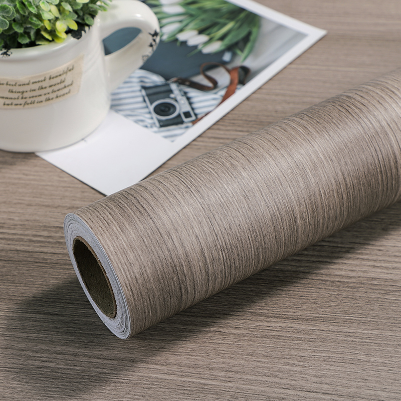 加厚浅灰木家具贴纸翻新自粘墙纸波音软片灰色木纹纸衣柜改色装饰