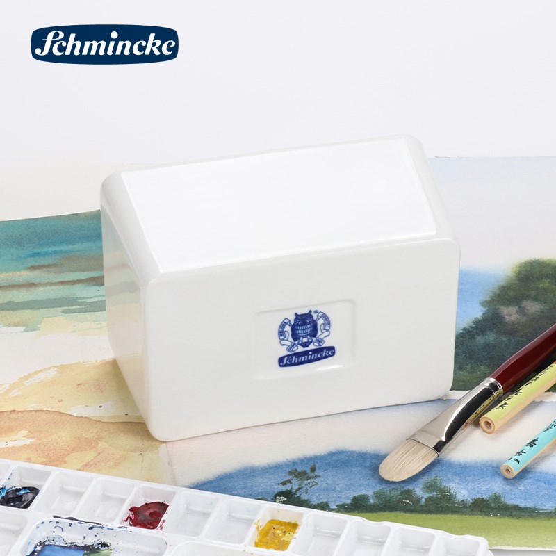 史明克陶瓷笔洗大号水彩画笔白瓷方形洗笔 文房四宝 洗毛笔